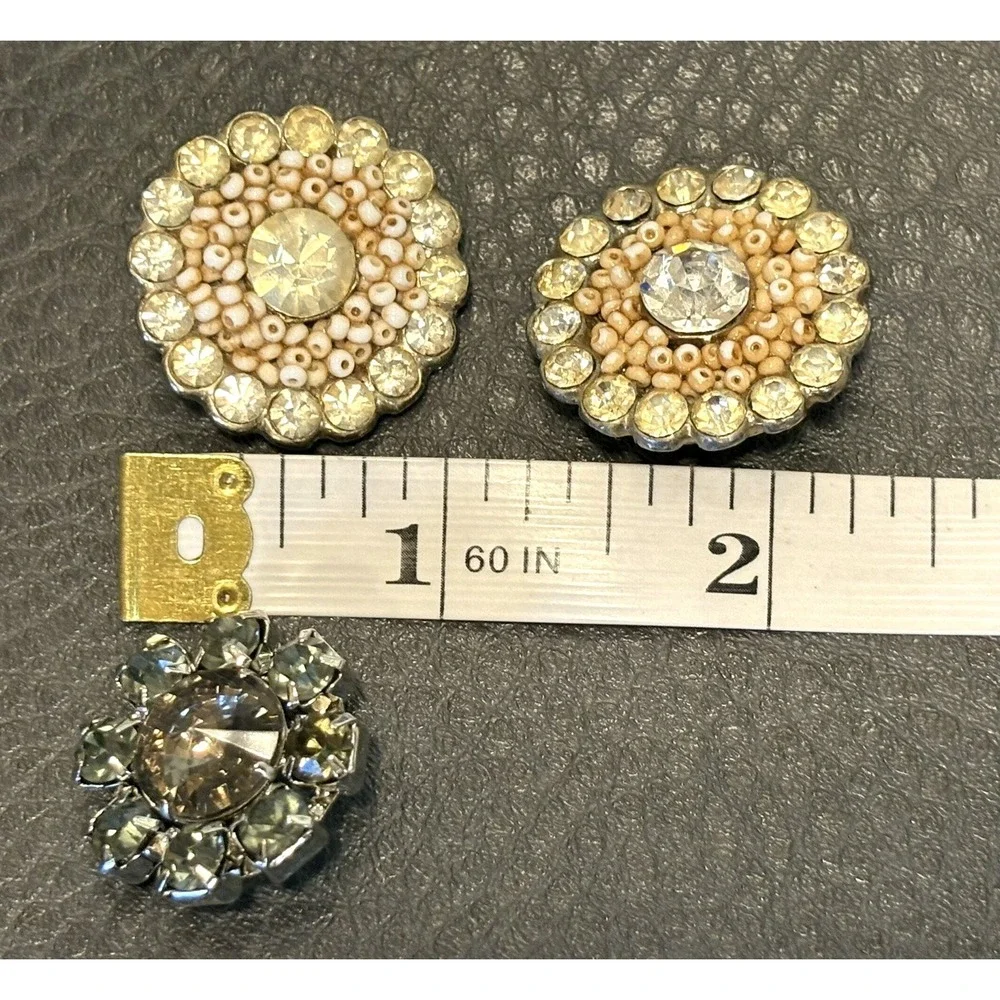 Vintage Lot Of 3 Crystal Rhinestone Buttons Some With Seed Bead Accents